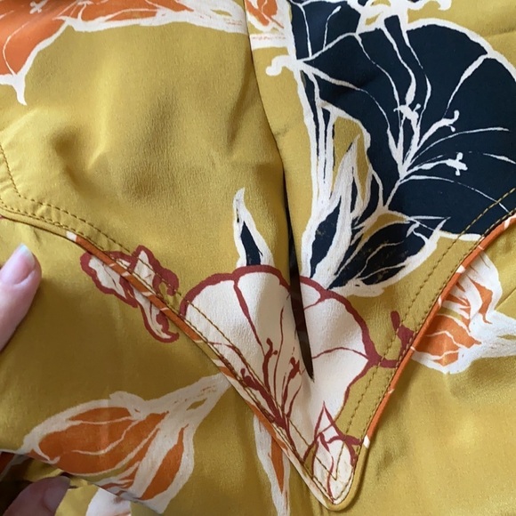 Johanna Ortiz /Yellow mustard Ochre wrap affect floral print midi ruffle Dress 4 - Picture 8 of 8